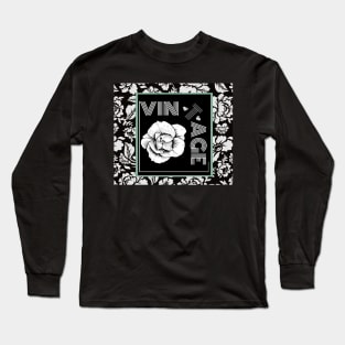 Vintage Collection Cabbage Rose Retro Black and White Long Sleeve T-Shirt